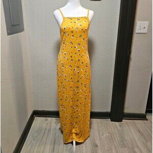 Yellow floral print strap dress